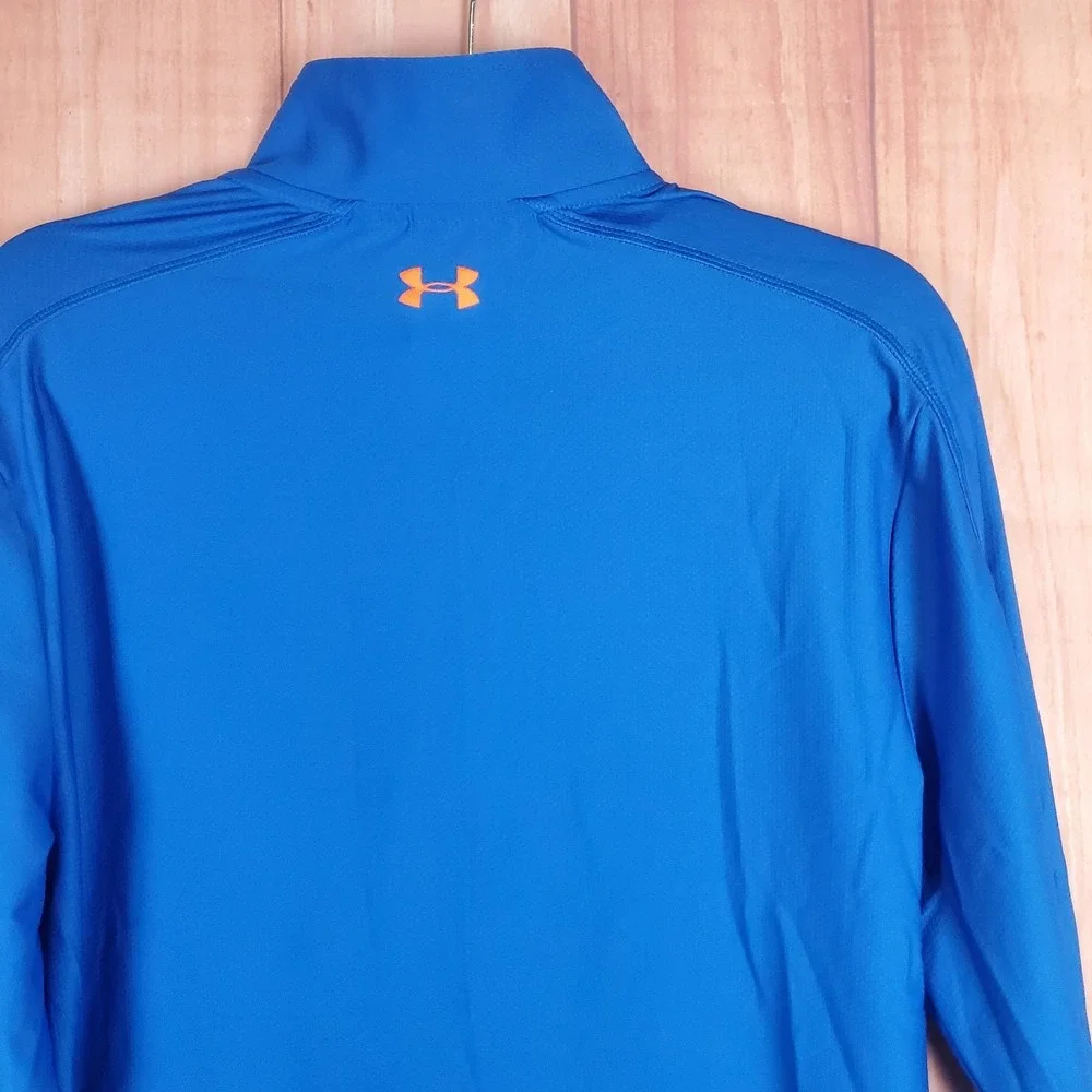 Under Armour UA Tech Textured Top Men Small Blue Logo Mock Neck Half Zip Running
